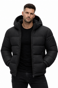 Chaqueta acolchada negra con capucha para hombre, abrigo grueso y cálido de invierno, chaqueta informal con cremallera a prueba de viento para exteriores, venta al por mayor, OEM, personalizada - Product Image 4
