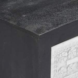 Meuble TV moyen en bois de manguier massif et MDF, gris et blanc, élégant - Product Image 6