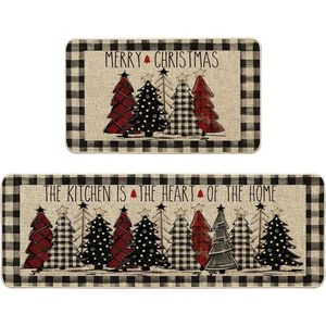 Tapis de cuisine à carreaux Buffalo Plaid pour arbre de Noël, lot de 2, décoration d'hiver à profil bas pour la maison, tapis de sol 17x29 - Product Image 2