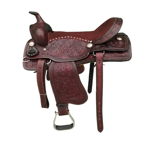 Selle de cheval western en cuir avec décorations florales et ferrures en cuir, arceau en fibre de verre (tailles 15-17 pouces) - Product Image 5