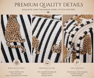 Ethically Handmade Cotton Quilted <b>Makeup</b> Bag Set Cute Cheetah Print Large Capacity Travel Toiletry <b>Case</b> Organizer Women - Product Image 6