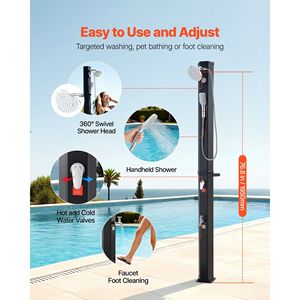 Douche solaire extérieure de 10,6 gallons avec robinet à main et à pied de 6,7 pieds de hauteur, réglage eau chaude/froide - Product Image 4