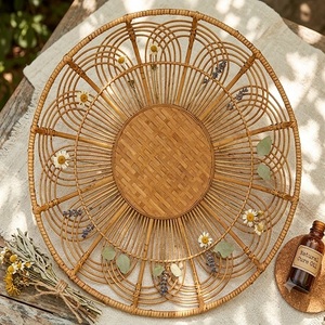 Rattan Wall <b>Shelf</b> Circular Bohemian Home Decor Floral Pattern Living Room Wall <b>Hanging</b> Living Room Spiritual Rattan Basket - Product Image 1