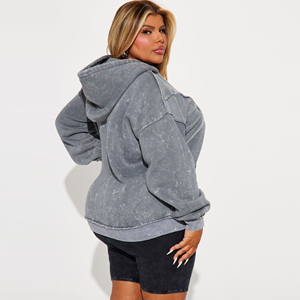 Sweat à capuche oversize pour femme, effet usé, en coton épais, intérieur molleton doux, poignets côtelés, style streetwear moderne - Product Image 2