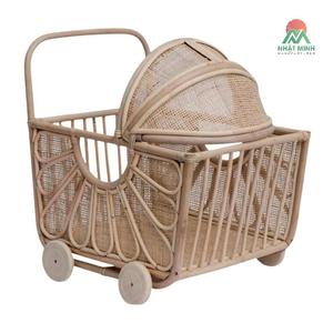 Boho-style woven rattan <b>pull</b>-along <b>cart</b>, large capacity, handcrafted rattan toy basket, rattan storage basket for children, phot - Product Image 1