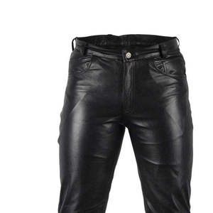 Pantalon en cuir noir pour homme, coupe droite, taille mi-haute, fermeture éclair, style motard, pour l'hiver - Product Image 4