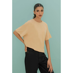 T-shirt pour femme, coupe classique, col rond, manches courtes, 100% coton jersey, couleur unie, respirant, 240g, vêtements d'été - Product Image 3