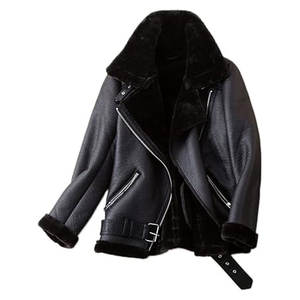 Chaqueta de Moto para Mujer, Estilo Piel de Oveja Sintética, Forro Grueso, Abrigo de Invierno con Interior de Felpa Cálida, Prenda Exterior con Aspecto de Cuero Elegante - Product Image 1