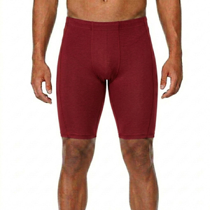 Short de compression uni bordeaux taille mi-haute élastique séchage rapide sportif longueur Bermuda tricoté Spandex Polyester athlétique entraînement S - Product Image 1