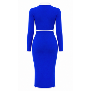 Robe moulante mi-longue bleue pour femmes Zeta Phi Beta avec col polo blanc contrastant, fermeture éclair quart de tour, manches longues, robe décontractée ajustée - Product Image 4
