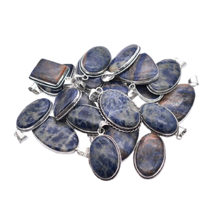25 Colliers Pendentifs Ovales en Sodalite Naturelle, Plaqué Argent 925, Sertissage Clos, Bijoux Vintage Unisexe Chrétien - Product Image 1