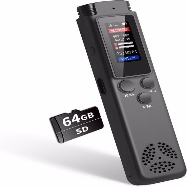64GB Digital Voice Recorder with Activation Playback Password Variable Speed for Lectures Meetings Audio Recordings
