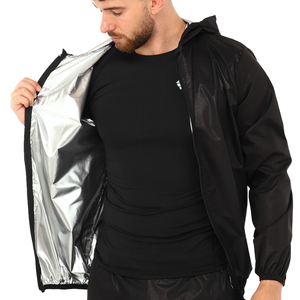 Combinaison de sauna noire à capuche pour homme en polyester avec fermeture éclair, ensemble complet, tenue d'entraînement toutes saisons - Product Image 3