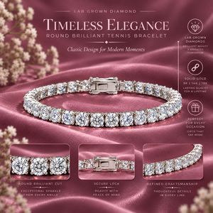 Pulsera de tenis con diamantes cultivados en laboratorio, corte brillante redondo, engaste de cuatro puntas, eslabón de eternidad |   Pulsera de Diamantes de Oro Sólido de 9K, 14K y 18K, Joyería Fina - Product Image 5