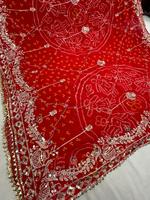 Châle carré rouge brodé en tissu de sari, orné de Zari et de sequins, pour femme, idéal pour mariage et fête