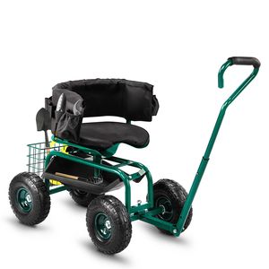 Sgabello da Giardino Girevole a 360 Gradi con Schienale Imbottito, Carrello da Campeggio con Ruote per Giardinaggio e Piantumazione - Product Image 1