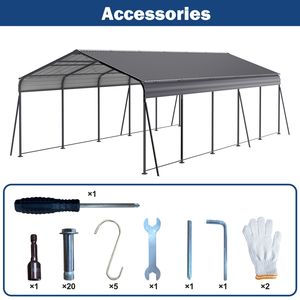 Abri de voiture métallique robuste 13 x 26,5 pieds avec toit en acier galvanisé, structure de garage, couverture résistante aux intempéries - Product Image 4