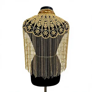 Adult Polyester Sequined Beaded <b>Cape</b> with Fringe Embellished Collar for <b>Women</b> Chandni Export House ODM - Product Image 1
