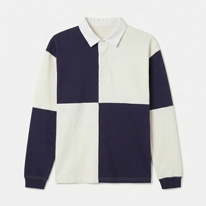 Camiseta Polo de Punto de Manga Larga para Hombre, Estilo Casual, con Bloques de Color Blanco y Morado, Precio de Fábrica - Product Image 5