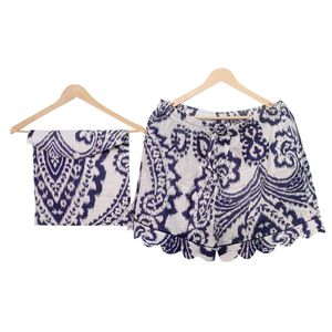 Conjunto de Pijama de 2 Piezas para Mujer, 100% Algodón, Camiseta de Manga Corta y Pantalones Cortos, Estampado a Mano, Cintura Elástica, Suave y Transpirable, Ropa de Dormir para Verano - Product Image 5