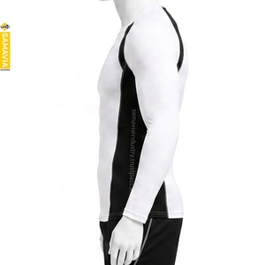 SAMAVIA <b>Men's</b> White Black Long Sleeve <b>Compression</b> Rash Guard Quick Dry Polyester Activewear <b>Shirt</b> Full Sleeve Sport Top - Product Image 3