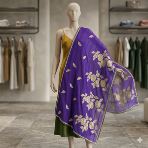 Foulard Hijab en Chiffon Personnalisé pour Femme, Broderie Florale et Strass, Châle de Mariage Respirant et Léger pour Usage Quotidien en Extérieur - Product Image 3