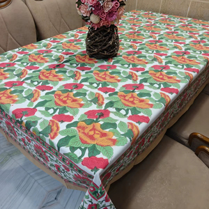 Mantel de algodón puro con estampado a mano, decoración para el hogar, teñido con colorantes vegetales naturales, mantel indio con motivos florales, camino de mesa hecho en Jaipur. - Product Image 1