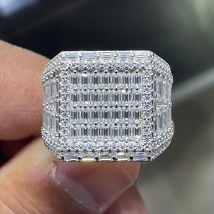 Luxury Siver <b>Cocktail</b> <b>Ring</b> With Baguette Cut Diamonds Geometric Pave Setting Unisex Fine Jewelry From India - Product Image 3