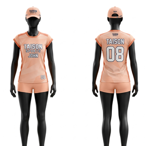 Uniforme de Voleibol para Mujer de Primera Calidad, en Poliéster y Spandex GSM, Color Durazno, Tejido Transpirable, Diseño de Paneles Discretos, Impresión de Logotipo Personalizado - Product Image 1