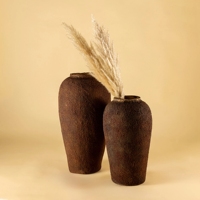 Nouvelle Arrivée Vase de Sol Art Déco Post-moderne Blanc et Marron en Céramique et Terre Cuite, Fait Main, pour Entrée, Bureau, Décoration Intérieure et Mariage