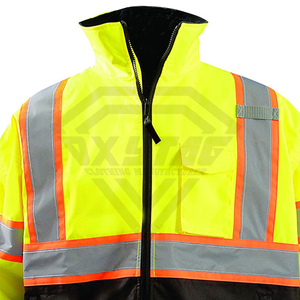 Custom High Visibility Safety Bomber <b>Jacket</b> <b>Waterproof</b> Reflective Winter Workwear Neon <b>Yellow</b> Black Security Guard Parka Coat - Product Image 4