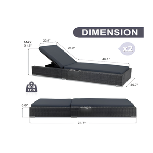 Conjunto de Tumbonas de Ratán PE Moderno y Duradero, Muebles de Patio para Exteriores, Diseño Contemporáneo, Respaldo Ajustable, Reclinable Manual - Product Image 6
