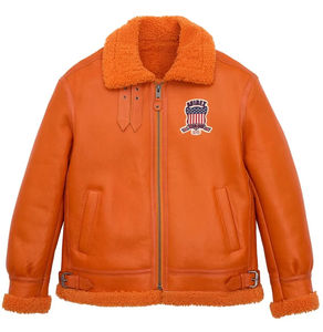 Vestes en cuir Avirex de qualité supérieure pour hommes, style bomber, matelassées, col rabattu, couleur orange agneau, vente en gros - Product Image 6