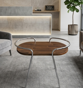 Oval Wooden <b>Coffee</b> <b>Table</b> With Metal <b>Legs</b> Modern Minimalist Design Living Room Furniture - Product Image 2