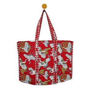 Red Crane Print Cotton <b>Lightweight</b> Foldable Zipper Tote <b>Bag</b> Large Capacity Reusable Shopping <b>Bag</b> Eco Friendly Women Shoulder - Product Image 2