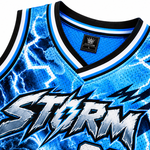 Camiseta Deportiva de Baloncesto para Hombre, Azul, con Estampado de Rayos por Transferencia Térmica, de Secado Rápido, Transpirable, de Poliéster, sin Mangas - Product Image 6