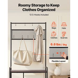 ชั้นวางรองเท้าแบบตั้งพื้น 4 ชั้น ขนาด 70.9 นิ้ว พร้อมตะขอแขวน ช่องเก็บของด้านข้าง ชั้นวางลวด ราวแขวนเสื้อ และที่เก็บรองเท้า - Product Image 3