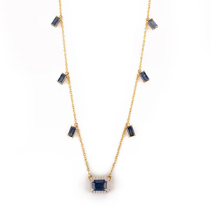 Collier en or 14 carats avec saphir bleu et diamants naturels VVS1-VVS2 - Product Image 2