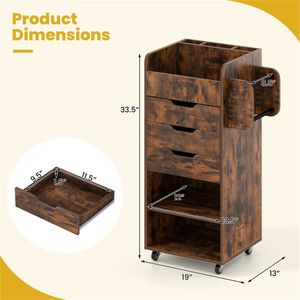 Adjustable Mobile Craft <b>Storage</b> Cart with 3 <b>Drawers</b> and Wheels Organize Wrapping Paper and Supplies - Product Image 4