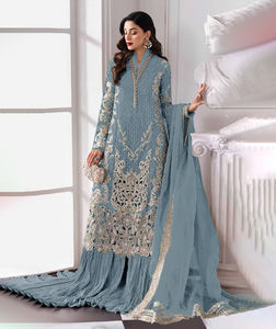 Conjunto de Lehenga y Dupatta Étnico Tradicional Indio-Pakistaní, Más Vendido, Tela de Red Pesada con Bordado, Completamente Cosido, para Fiestas - Product Image 1