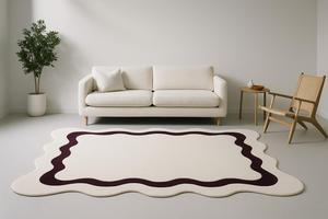 Black and white hand tufted wool rug bold geometric wavy edges design modern handmade <b>carpet</b> - Product Image 3