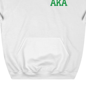 Sudadera con Capucha AKA Crest de Renombre Mundial, Blanca con Bordado Verde, Sudadera con Capucha Personalizada con Letras Griegas - Product Image 3