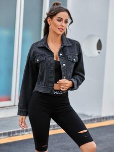 Veste en jean déchirée et usée – Style streetwear, veste en jean pour femme avec ourlet effiloché - Product Image 6