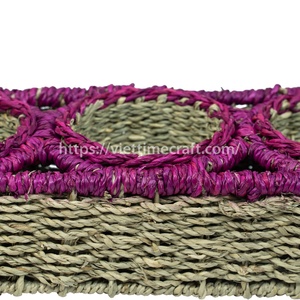 Juego de cuencos para servir algas marinas rectangulares de colores, bandeja tejida a mano, 3 cuencos pequeños, 1 cuenco grande, venta al por mayor, jacinto de agua hecho en Vietnam - Product Image 2