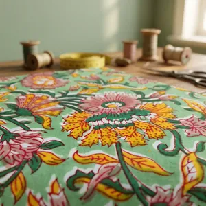 Tissu indien fait à la main de coton de bloc de main pour des écharpes de chemise de tunique de robes et beaucoup d'autres articles d'artisanat dans le prix de gros - Product Image 1