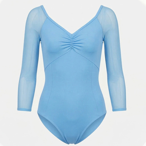 Women Nylon Mesh Splice Long Sleeve Ballet Leotards Adult V <b>Back</b> Dance Gymnastics Bodysuit Customizable - Product Image 4