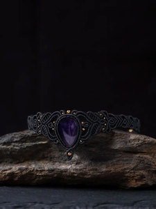 Handmade Labradorite Macrame <b>Bracelet</b> Black Cord Boho Tribal Jewelry Natural Labradorite Stone <b>Adjustable</b> <b>Bracelet</b> - Product Image 4