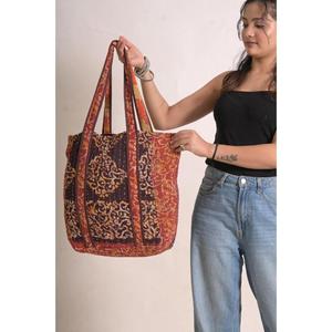 Sac fourre-tout vintage en coton Kantha fait main, style bohème indien, à ouverture ouverte, réutilisable, pour l'été, l'automne et l'hiver, pour tous les jours - Product Image 2