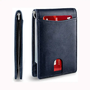 Tarjetero de Cuero Genuino Personalizado de Alta Calidad para Hombre, Cartera de Bolsillo Mini Inteligente y Delgada de Cuero Crazy Horse con Clip para Billetes 2026 - Product Image 1