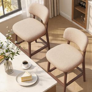 Wholesale Modern Nordic Solid Wood Bar <b>Stools</b> Boucle Fabric Upholstered Counter <b>Height</b> Chairs for Kitchen Island - Product Image 2